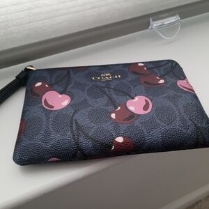 Coach Women's Black and Pink Wristlet CHERRY design